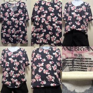 🖤💕✨Lane Bryant Floral V-Neck Short Sleeve Top | Plus Size 18/20 | Black & Pink✨